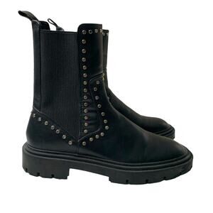 Zara Black Chelsea Studded Chunky Comfort Lug Sole Boot Size 11 42 Vegan Leather